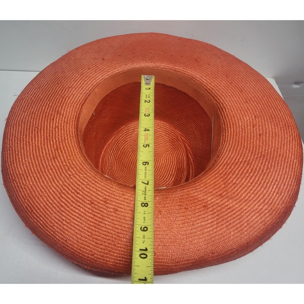 Adolfo II Vintage Wide Brim‎ Straw Hat Burnt Orange Gold Rope Tassel Pearl Pin - Picture 9 of 16